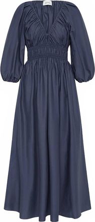 Matteau Womens Shirred Plunge Button Dress In Blue