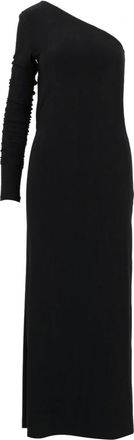 Sportmax Zwarte Katoenen One-Shoulder Jurk met Knoop - Dames - Casual kleedjes - Zwart - L - Katoen - Kleedjes