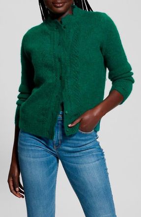 Guess Macie Pointelle Detail Cardigan in Adventurous Green at Nordstrom, Size Medium