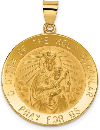 Diamond2Deal 14k Yellow Gold Satin Hollow Large Queen Of The Holy Scapular Medal Pendant