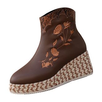 Generic Brown Suede Boots Women Platform Boots for Women Fashion Thick Bottom Chunky Heel Womens Boots Breathable Fashion Round Head Chunky Heel Womens Shoes 