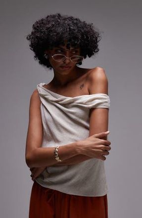 Topshop Twist Shoulder Asymmetric Woven Top in Beige at Nordstrom Rack, Size 2 Us (Fits Like 0)