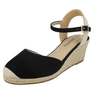 Savannah Ladies Mid Rope Wedge Espadrilles F2274 - Black Microfibre - UK Size 8 - EU Size 41 - US Size 10