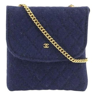 Chanel Pre-owned Mini Bags, female, Blue, Size: ONE SIZE Pre-owned Micro Matelasse Cotton Pouch