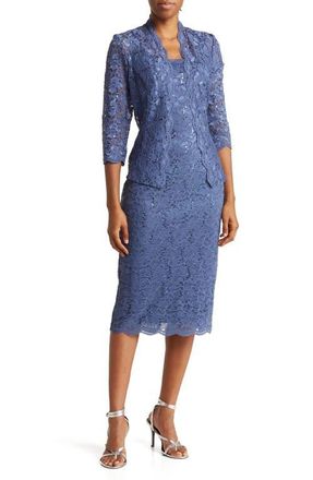 S.L. Fashions Lace Dress & Jacket Two-Piece Set in Wedgewood at Nordstrom, Size 10