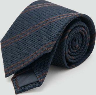 Mango Cravatta 100% seta righe microtexture navy - Uomo - Taglia unica - MANGO MAN