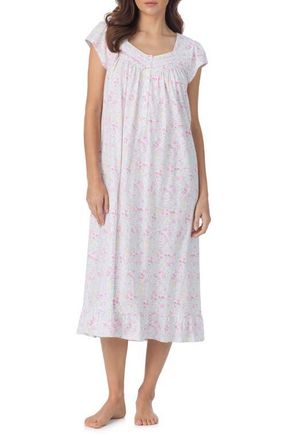 Eileen West Cap Sleeve Cotton Jersey Nightgown in White Multi at Nordstrom, Size Xx-Small