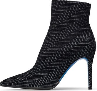Loriblu Geometrisch patroon zwarte velvet enkellaarsjes - Dames - Laarzen met Hak - Zwart - 37 EU - Schoenen
