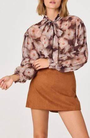 ASTR the Label Floral Tie Neck Top in Brown Floral at Nordstrom, Size X-Small