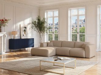 Vente-Unique Divano in Velluto a coste sottili Beige - Angolo a sinistra - POGNI di Maison C&eacute;phy di Maison C&eacute;phy