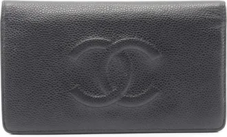Chanel Black Grained Calfskin Long Wallet (Bi-Fold) (Pre-Owned)