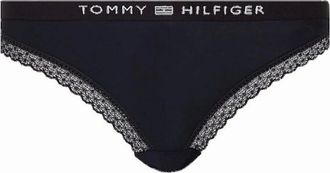 Tommy Hilfiger Womens TH Tonal Logo Lace Bikini Brief, Navy - Black - Size: 10