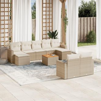 vidaXL Juego De Sof&aacute;s Jard&iacute;n Con Cojines Beige 10 Pzas Rat&aacute;n Sint&eacute;tico Vidaxl