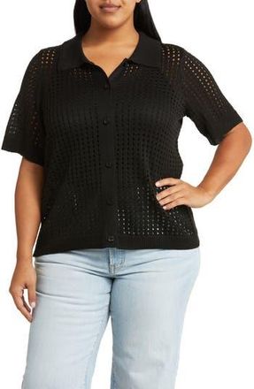 By Design Zena Openwork Button-Up Shirt in Black at Nordstrom Rack, Size 1X