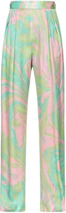 Pinko Elegant Satin Lucido Green Pink - Dames - Straight fit broeken - Veelkleurig - M - Satijn - Broeken