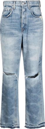 Cotton Citizen Zwarte Kate Straight-Leg Ripped Jeans - Dames - Regular Fit Jeans - Blauw - W28 - Katoen - Jeans