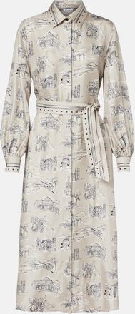 Max Mara Abito midi Carbone in seta con stampa
