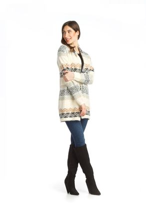 Papillon Patterned Textured Cardigan In Cream