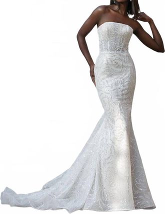 Demetrios Tulle Fit And Flare Gown In Ivory