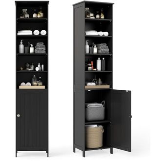 Costway Bathroom Tall Cabinet Slim Freestanding Storage Organizer-Black