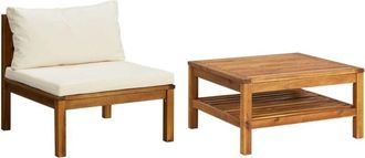 vidaXL Vidaxl - Juego de sofá 2 pzas con cojines blanco crema madera de acacia