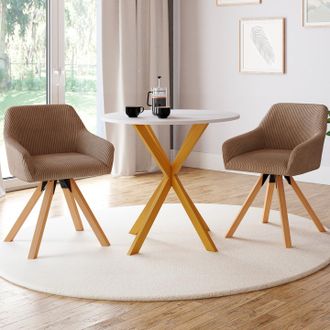 IDMarket Lote De 2 Sillones Giratorios De Comedor Y Mesa Jany De Pana Color Topo