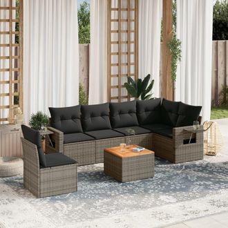 vidaXL Set De Sof&aacute;s De Jard&iacute;n 7 Piezas Con Cojines Rat&aacute;n Pe Gris Vidaxl