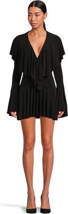 Norma Kamali Long Sleeve Deep V Ruffle Mini Dress Womens Dress Black : XS (Womens 2), Polyester/Spandex