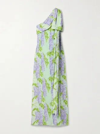 Bernadette Gala One-shoulder Draped Floral-print Crepe Maxi Dress - Green - FR34,FR36,FR38,FR40,FR42,FR44,FR46