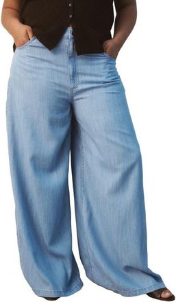Mango Mid Rise Palazzo Jeans in Light Blue at Nordstrom, Size 6