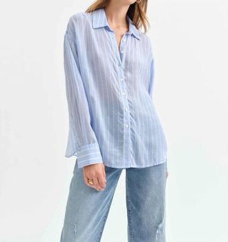 Daze Lotus Back Tie Long Sleeve Shirt In Castle Stripe