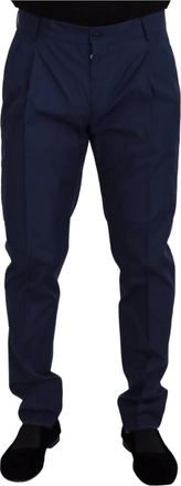 Dolce & Gabbana Blauwe Zijden Chinos Broek - Heren - Chinos - Blauw - XL - Katoen - Broeken