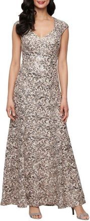 Alex Evenings Sequin Corded Lace Sleeveless Gown in Mink at Nordstrom, Size 12