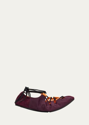 Alaia Nylon Lace-Up Ballerina Flats
