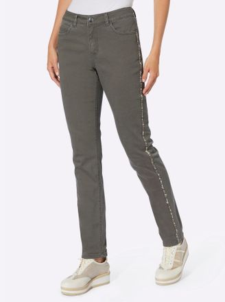 Heine Bequeme Jeans HEINE, Damen, Gr. 46, Normalgr&ouml;ssen, gr&uuml;n (khaki), 98% Baumwolle, 2% Elasthan, unifarben, lang, Jeans Bequeme Jeans