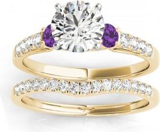 Allurez Diamond & Amethyst Three Stone Bridal Set Ring 14k Yellow Gold (0.55ct)