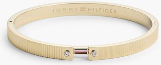 Tommy Hilfiger Womens Signature Stripe Ridged Bangle Bracelet - Gold