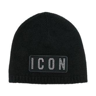 Dsquared2 Accessories, unisex, Black, ONE SIZE, Icon Studs Knitted Hat Black