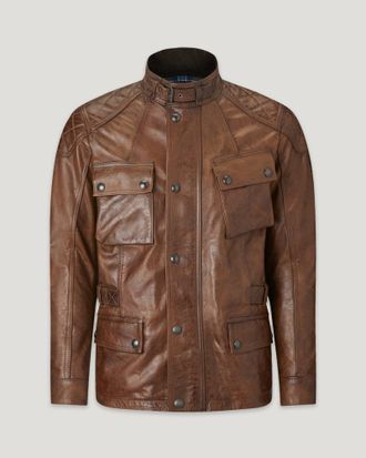 Belstaff Turner Motorcycle Jacket Mens Hand Waxed Leather Burnt Cuero Size L