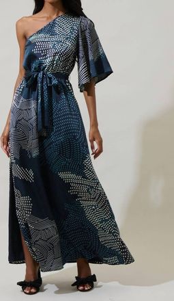 Sugarlips Geometric Meara One Shoulder Maxi Dress In Kirby