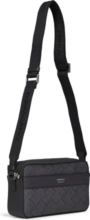 Ferragamo Mens Crossbody Bag Monogram Black-Grey Polyurethane Shoulder