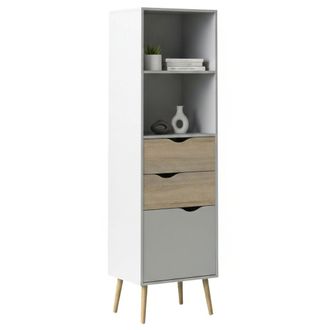 Dmora Dmora - Librer&iacute;a Estilo Escandinavo Con Dos Baldas, Dos Cajones Y Una Puerta, Blanco Y Roble, Medidas 50 X 171 X 39 Cm, Con Embalaje Reforzado