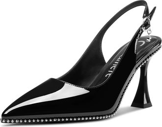 Castamere Womens Slingback Kitten Heel Close Pointed Toe Pumps Court Shoe Chunky Wedding Party Dress Shoes 9 CM Heels Black 3.5 UK