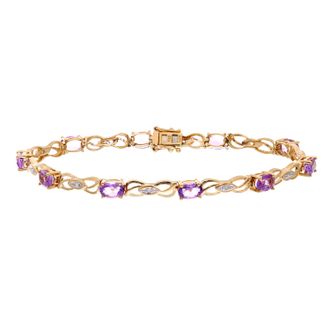 Diamant L'éternel Womens 9ct Yellow Gold Ladies Diamond and Amethyst Bracelet - One Size