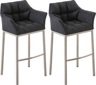 Clp Clp - Set De 2 Taburete De Bar Damaso En Tela Con Base De 4 Patas Gris Oscuro Acero Inoxidable
