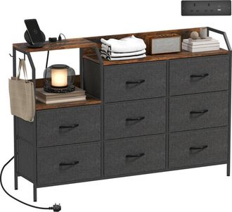 HOMCOM Fabric Chest of Drawers w/ Charging Station for Bedroom Rustic Brown