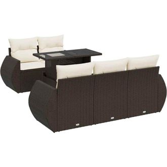vidaXL Set Sof&aacute;s De Jard&iacute;n 6 Piezas Y Cojines Rat&aacute;n Sint&eacute;tico Marr&oacute;n Vidaxl