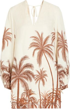 Andres Otalora Y el Mar Printed Linen Mini Dress - White - 0 (UK4 / Xxs)