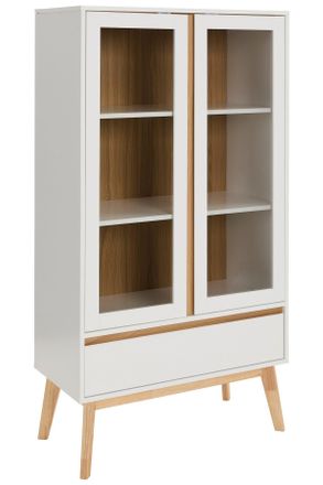 MID.YOU Mid.you Vitrine, Naturfarben, Wei&szlig;, Holz, Glas, Holzwerkstoff, Kautschukholz, massiv, 2 F&auml;cher, 1 Schublade(n) Schubladen, 80x149x40 cm, Bsci, Holzm&ouml;b
