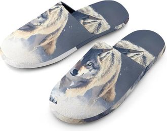 Generic Gray Wolf Walking Through Snowy Mens House Slippers Slip Indoor Slipper On Shoes Warm Outdoor